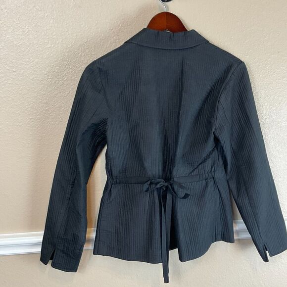 Coldwater Creek Women Sz 6 Black Blazer Silk Cotton Blend Button Front Tie Back - Picture 6 of 12